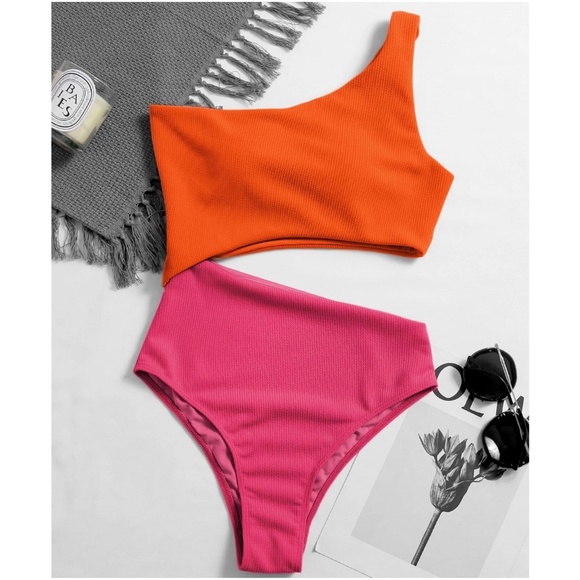 One Shoulder Color Block Monokini One Piece Swim - Picture 5 of 5